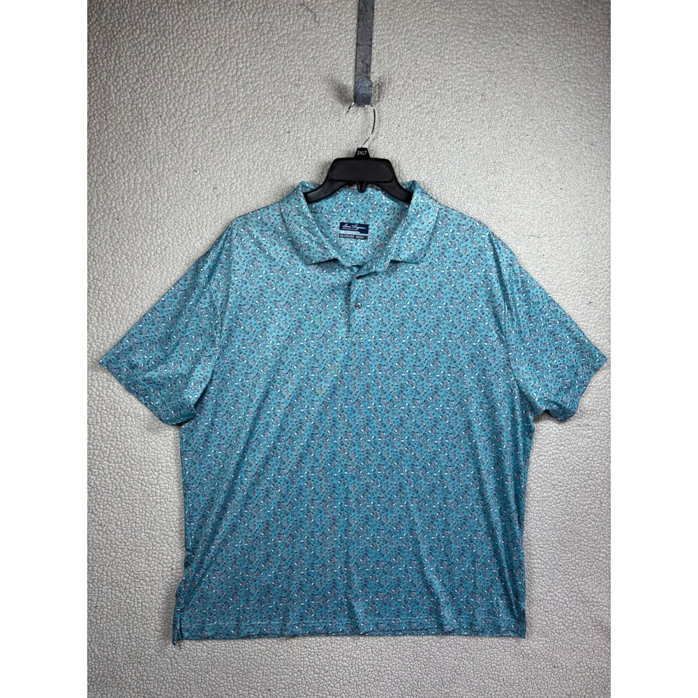 Ben Hogan Performance Golf Polo Shirt Men 2XLT Teal Blue Cocktail Print Stretch